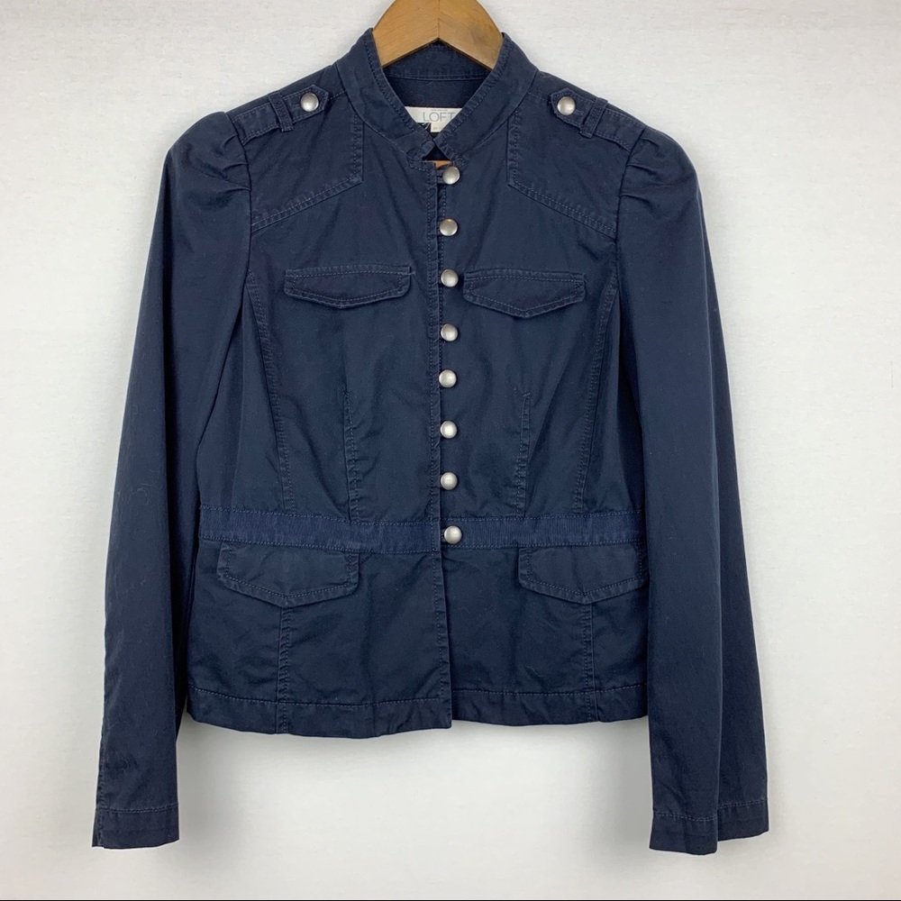 Loft Military Utility Button Ruffle Sleeve Jacket